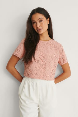 Dusty Pink Short Sleeve Lace Top