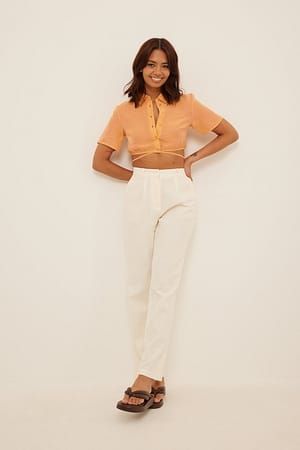 Orange Short Sleeve Linen Blend Shirt