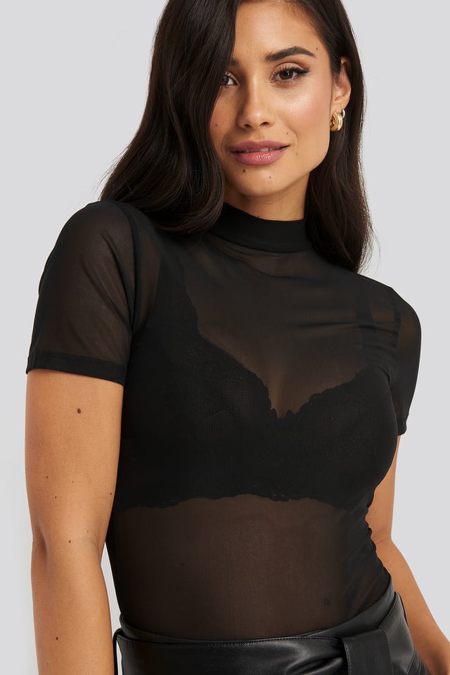 Short Sleeve Mesh Top Black