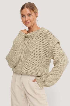 Beige Wool Blend Shoulder Detail Knitted Sweater