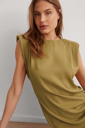 Green Shoulder Pad Mini Dress
