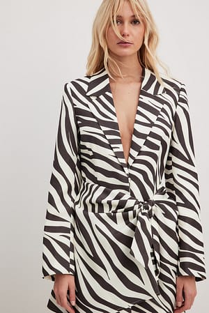 Brown Zebra Print Abito-blazer con spalline imbottite