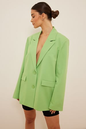 Green Shoulder Padded Oversized Blazer