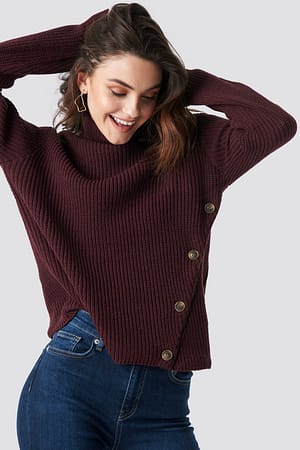 Burgundy NA-KD Side Buttoned Knitted Sweater