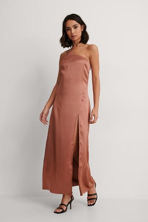 Pink Side Slit Asymmetric Satin Dress