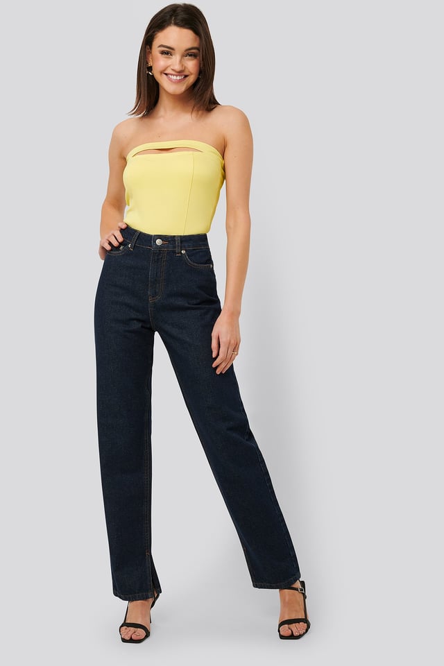 Side Slit Denim Dark Blue