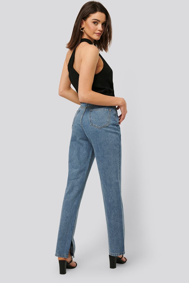 Rette Bukser Med Høyt Liv Mid Blue