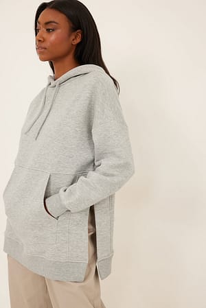 Grey Melange Hættetrøje i overstørrelse med sideslids