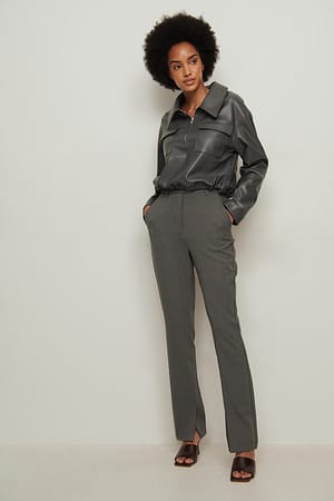 Grey Side Slit Tailored Suit Pants