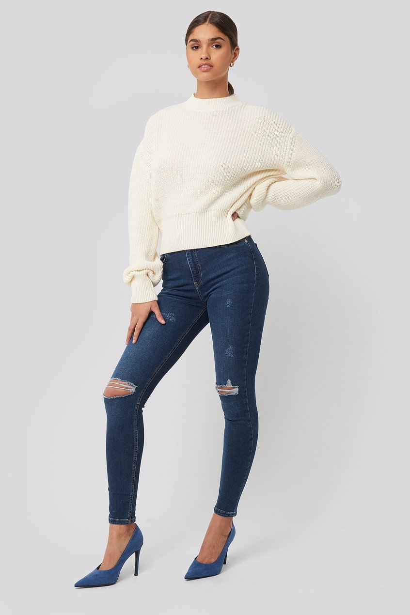 Jeans High Waisted Jeans | Skinny Jeans mit hoher Taille Used-Look - DU98488