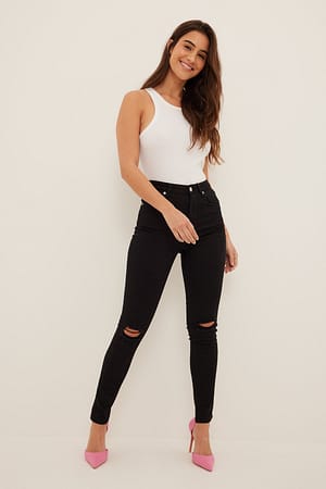 Black Hullete skinny jeans med høyt liv