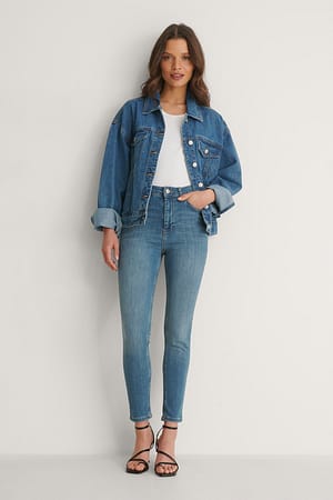 Mid Blue Petite skinny jeans med høyt liv