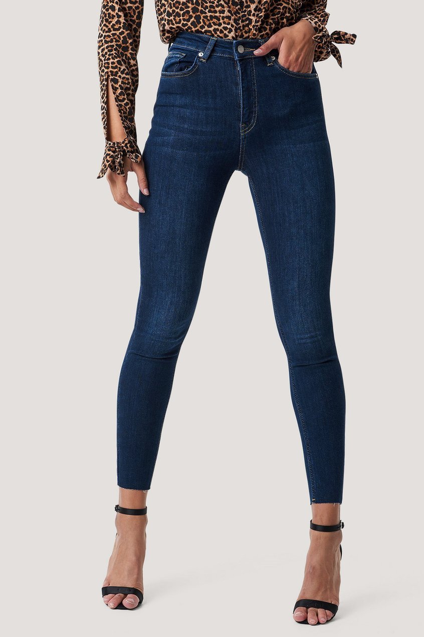 Jean Jean taille haute | Skinny High Waist Raw Hem Jeans Bleu - GQ34418
