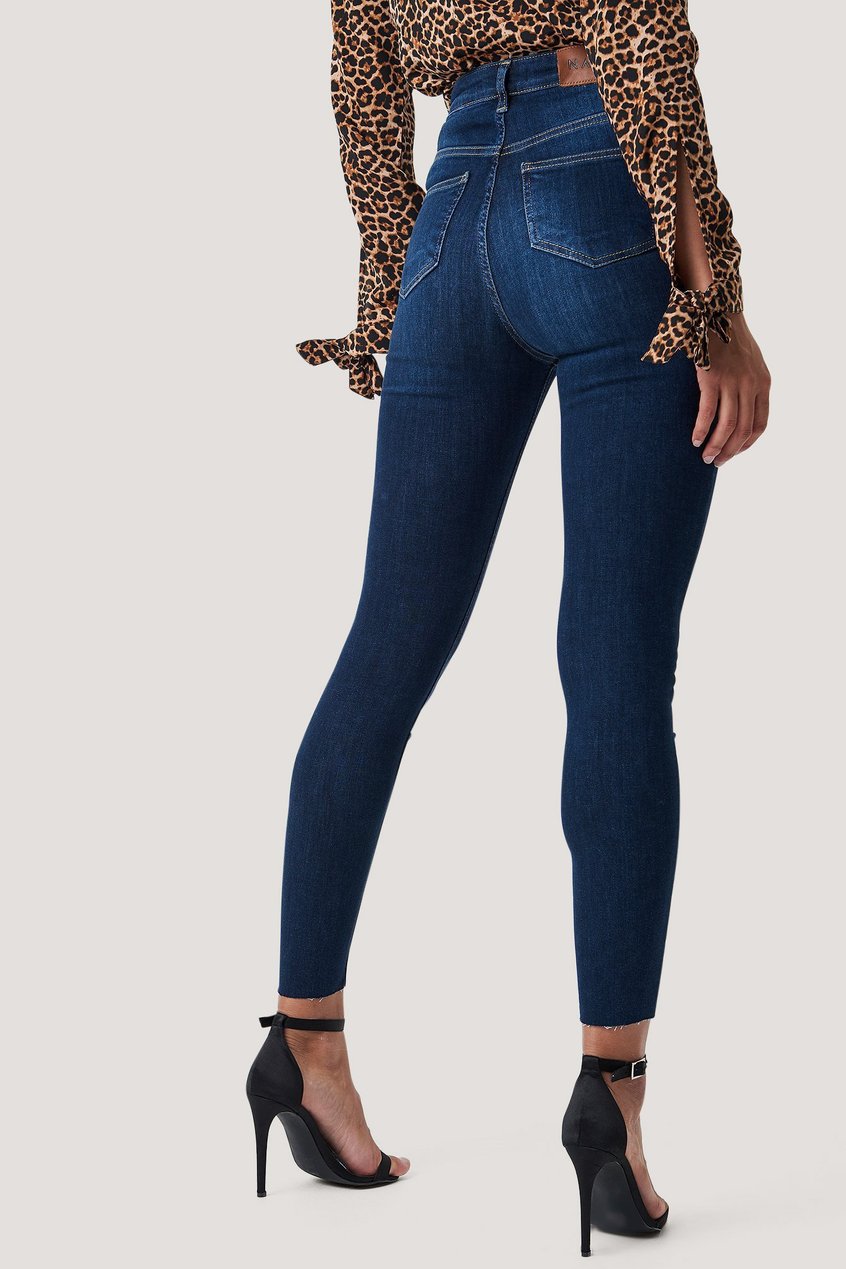 Jean Jean taille haute | Skinny High Waist Raw Hem Jeans Bleu - GQ34418