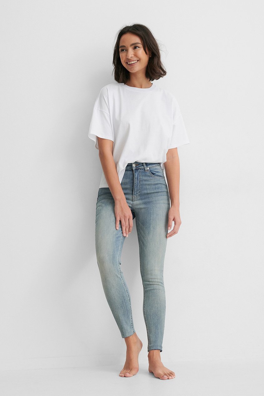 Jeans High Waisted Jeans | Organische Skinny Jeans mit hoher Taille und rohem Saum - HU54018