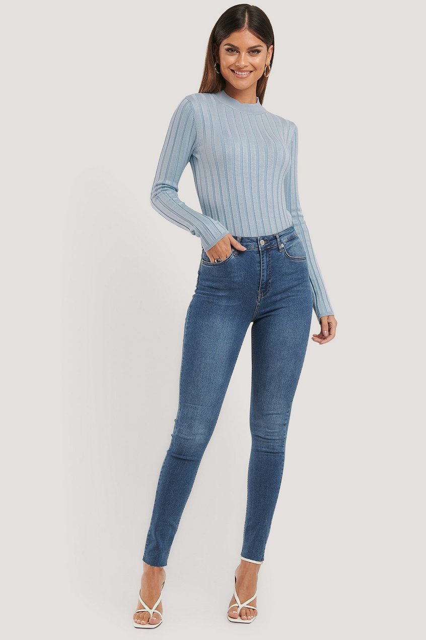 Jeans High Waisted Jeans | Hohe Taille Roher Saum Gerade Jeans - SY81136