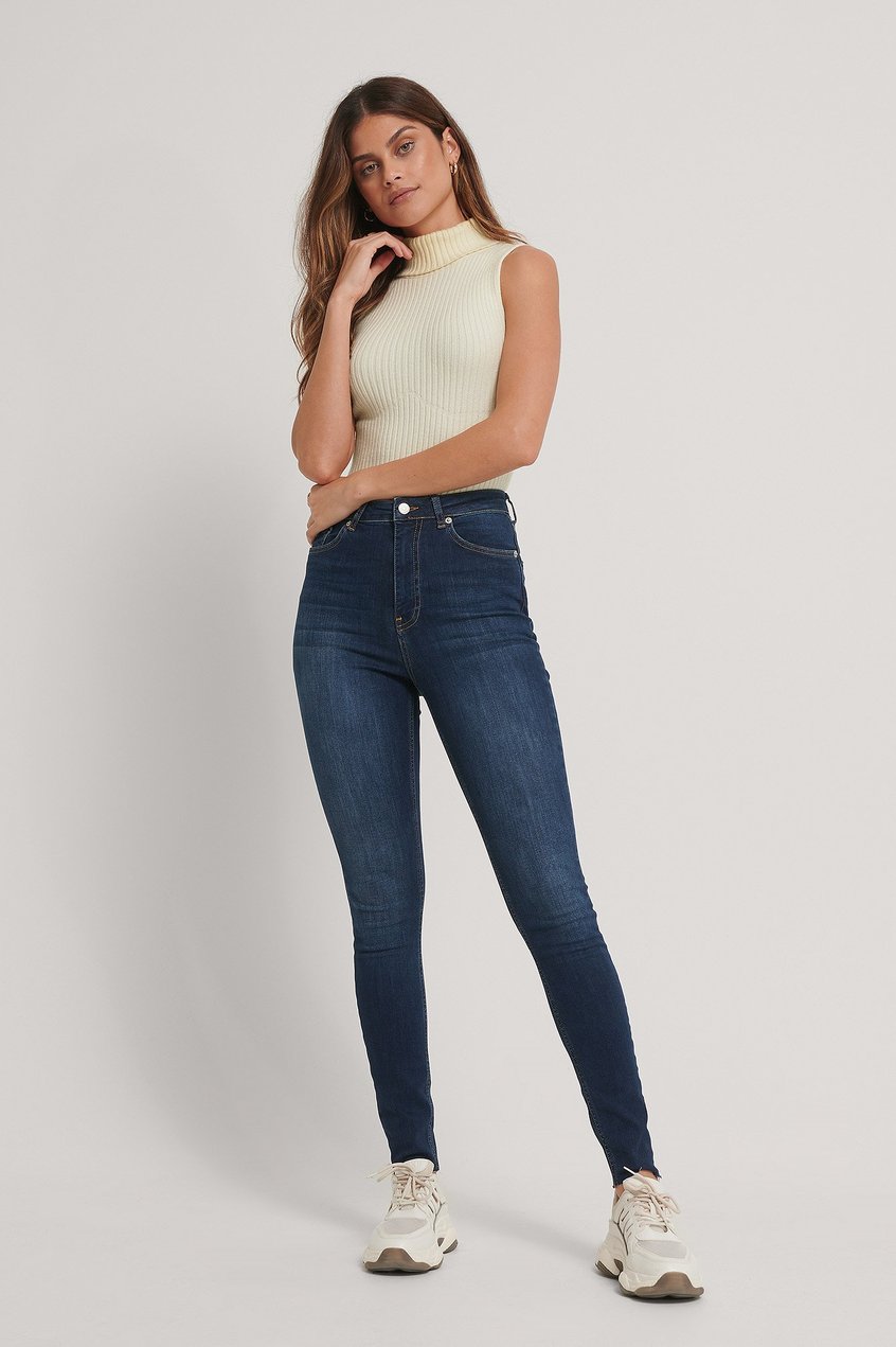 Jeans High Waisted Jeans | Organische Skinny Jeans mit hoher Taille und grobem Saum - KG85912