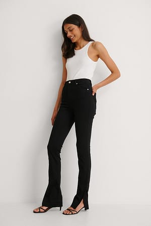 Black NA-KD Trend Skinny Side Slit High Waist Jeans