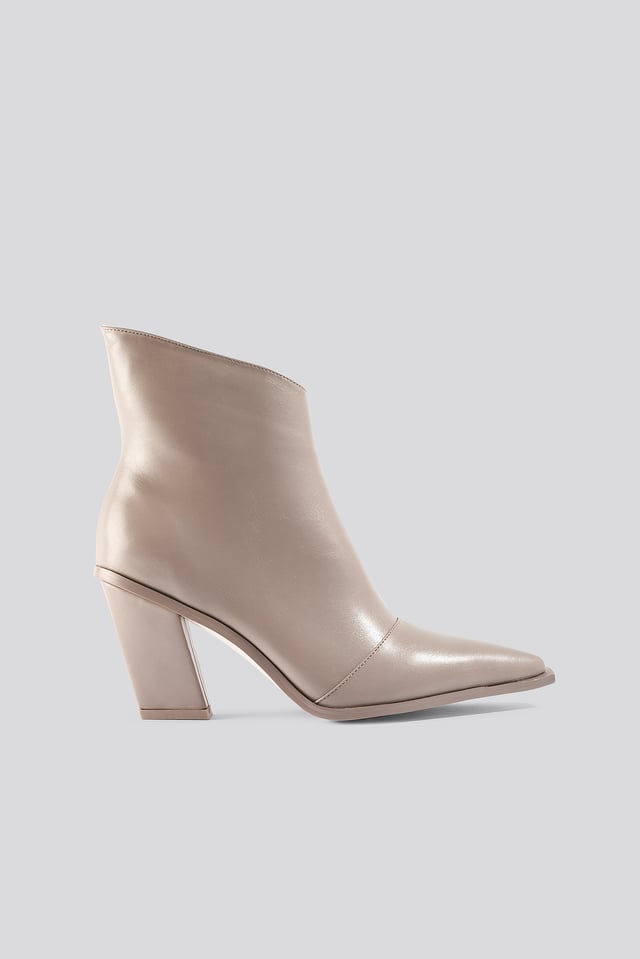 Slanted Heel Toe Detail Boots Taupe