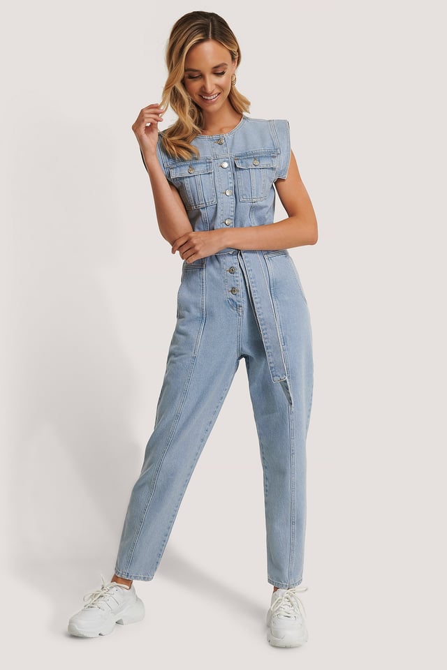 Jumpsuit Med Midjebelte Light Blue