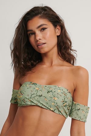 Green Flower Slim Fit Bikini Top