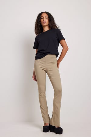 Khaki Superstretchy slim-fit bukser med slids