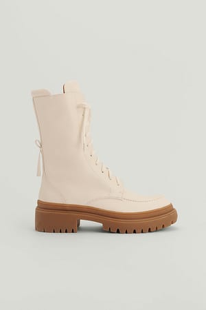 Creme Slim Lace Up Boots