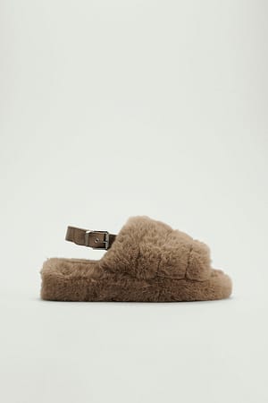 Taupe Slingback teddyslippers