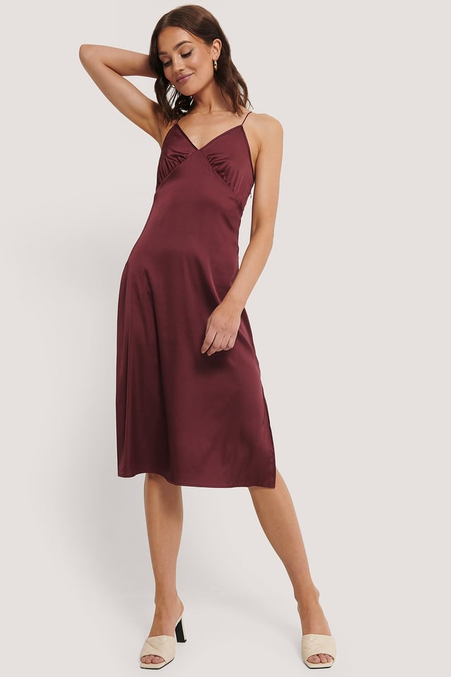 Slip Satin Slit Dress Burgundy
