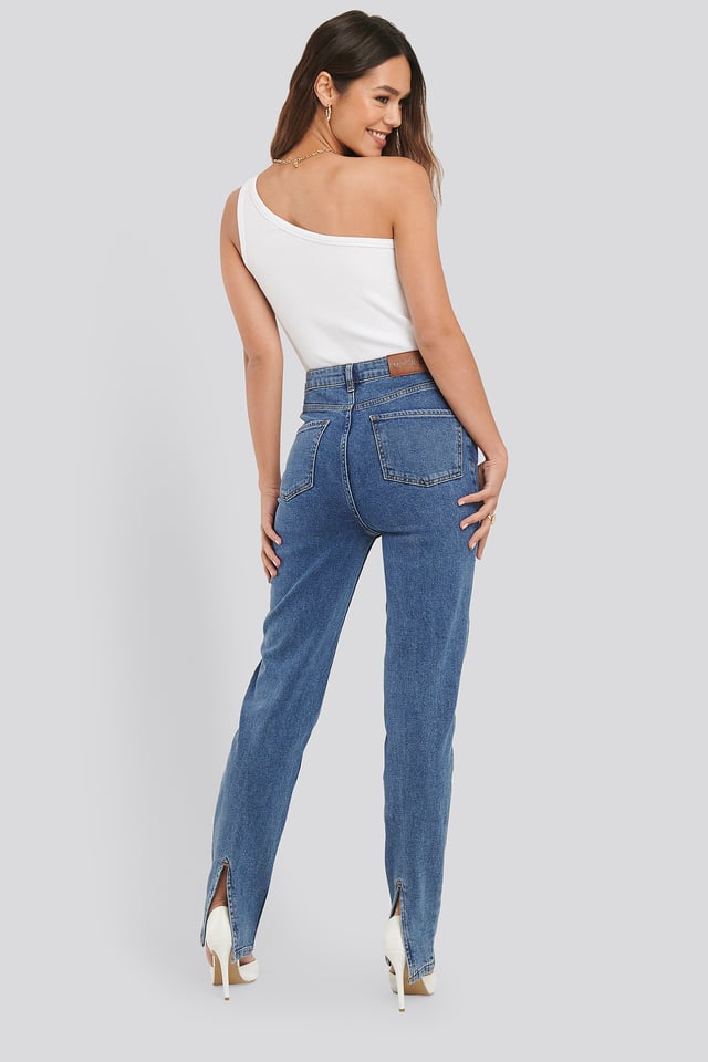 Slit Back Denim Mid Blue Wash