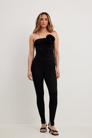 Black Slit Detail Jersey Trousers