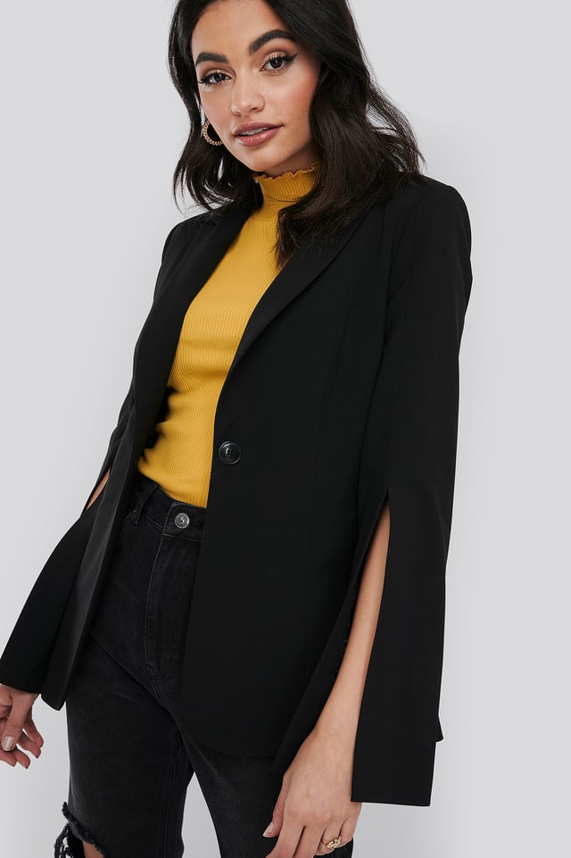 Slit Sleeve Blazer Black