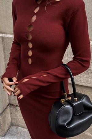 Bordeaux Small Cut Out Detailed Knitted Dress