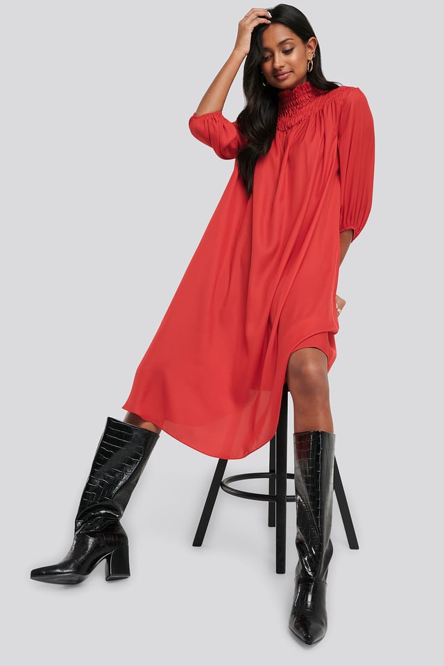 Smock Chest Dress Red