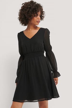 Black Smock Detail Chiffon Dress