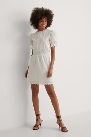 White Smock Detail Mini Dress