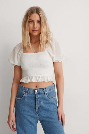 White Smocked Cropped Top