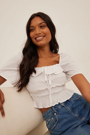 White Smocked Frill Top