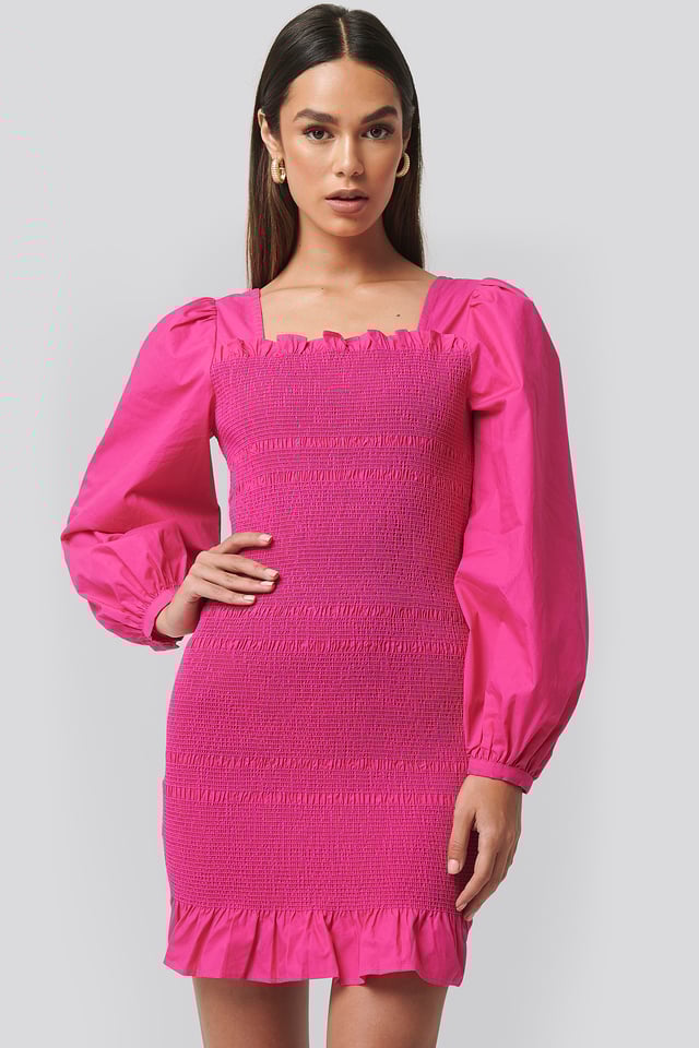Smocked Mini Dress Fuchsia