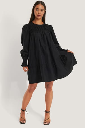 Smocked Poplin Dress Black | NA-KD