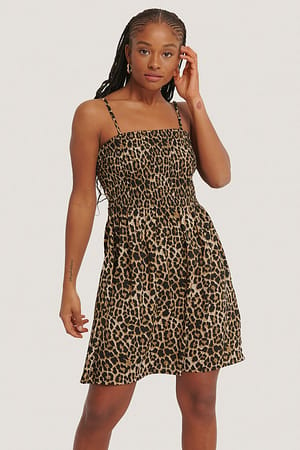 Leopard Smocked Strap Dress