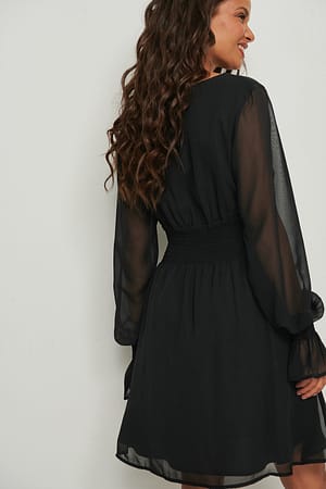 Smocked V-Neck Mini Dress Black | NA-KD