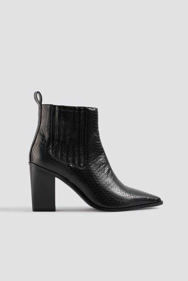 Snake Pointy Western Boots Black