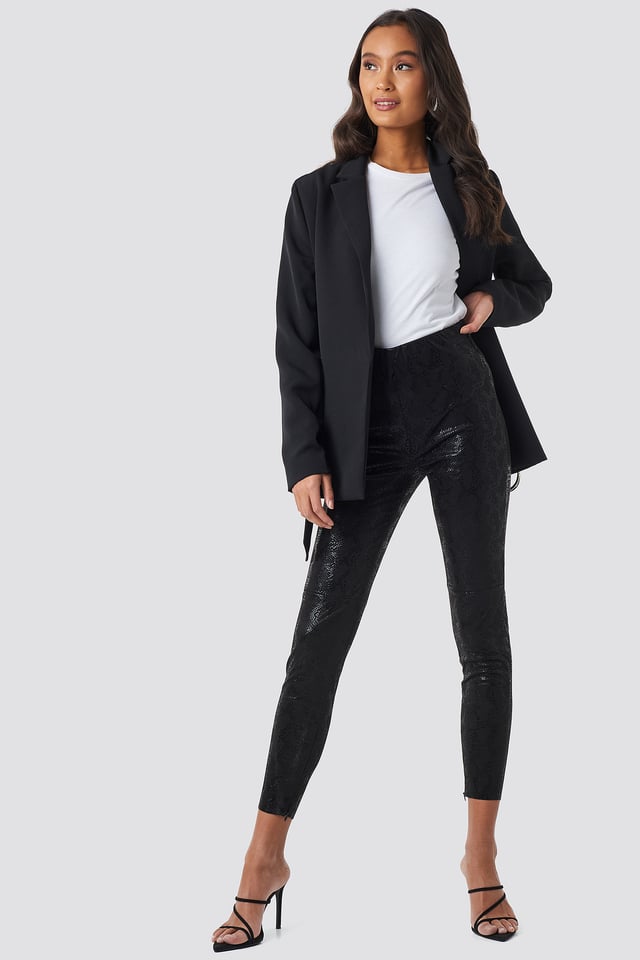 Snake Print Fake Suede Pants Black