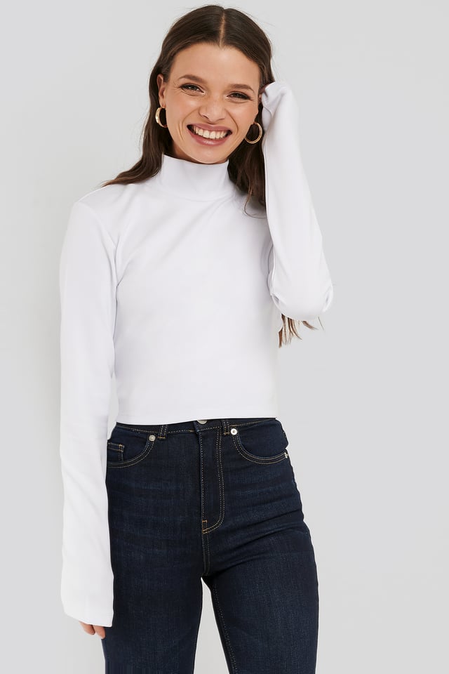 Open Back High Neck LS Top White
