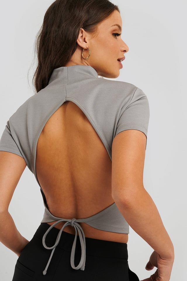 Open Back High Neck Top Grey