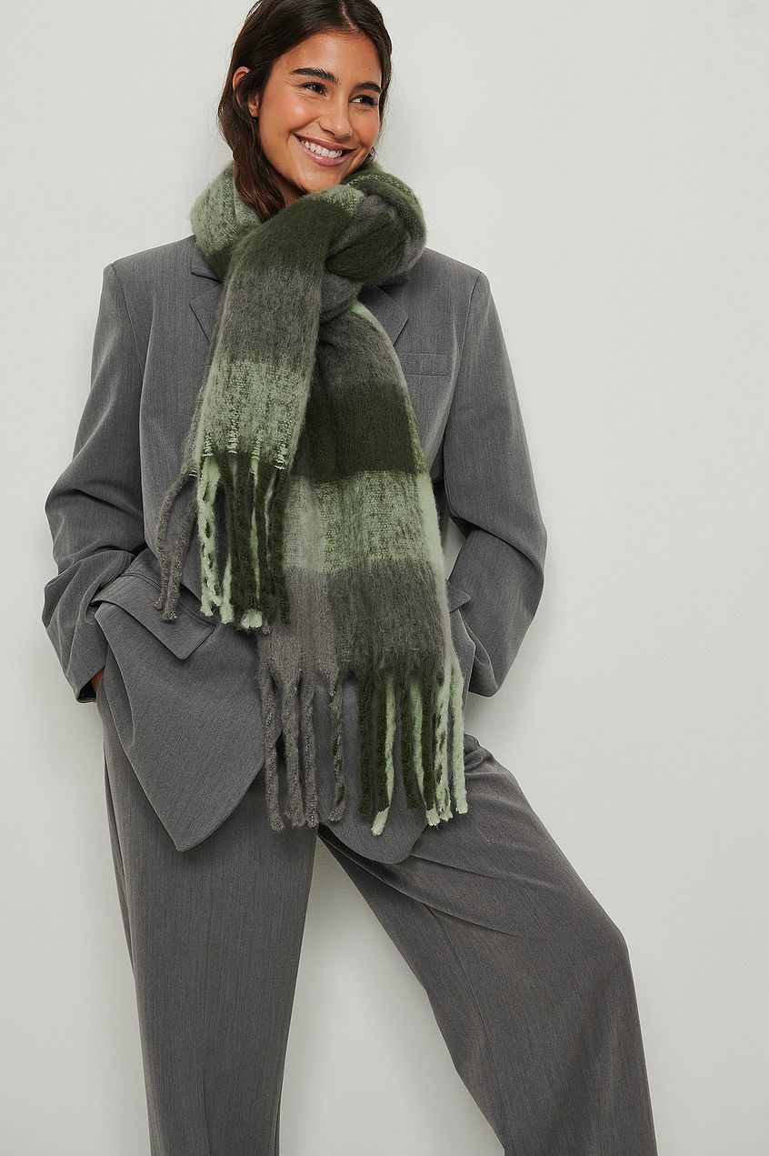 na-kd.com | Recycled soft checked braided scarf with fringes