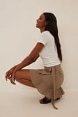 Taupe Soft Cotton Frilled Overlap Skirt