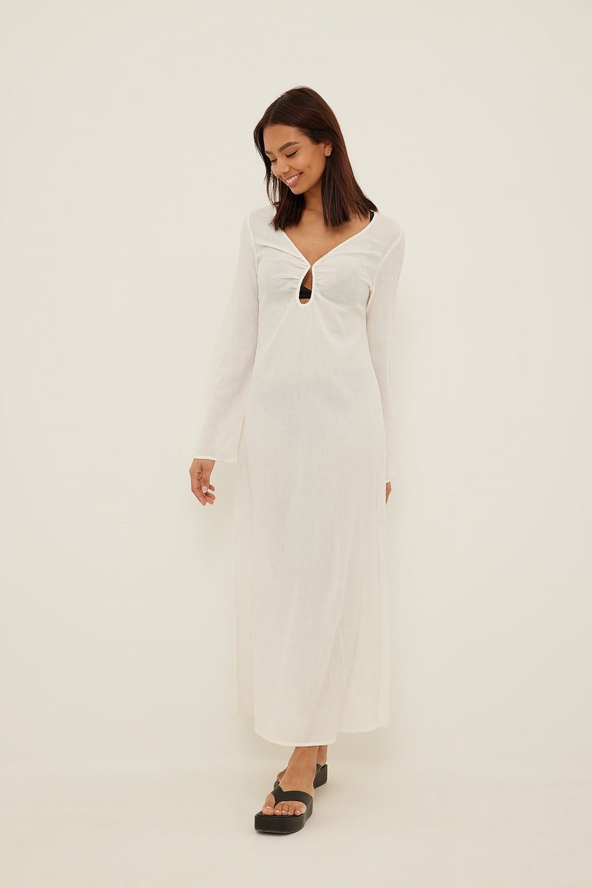 Vestidos Long Sleeve Maxi Dresses | Vestido maxi de algodón suave con escote fruncido - HB25153