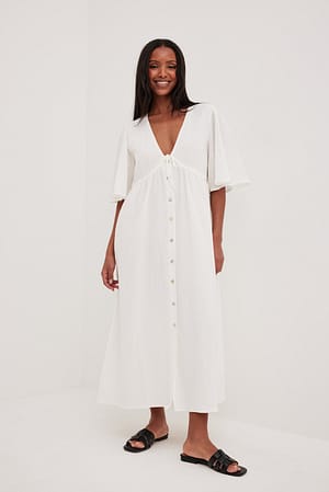 White Sukienka maxi z wiązaniem w talii z miękkiej bawełny